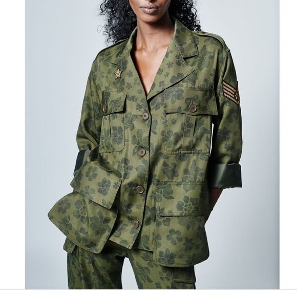 Smythe Army Green Floral Bellow Pocket Army Blazer Jacket New With Tag Sz Small - Picture 1 of 12